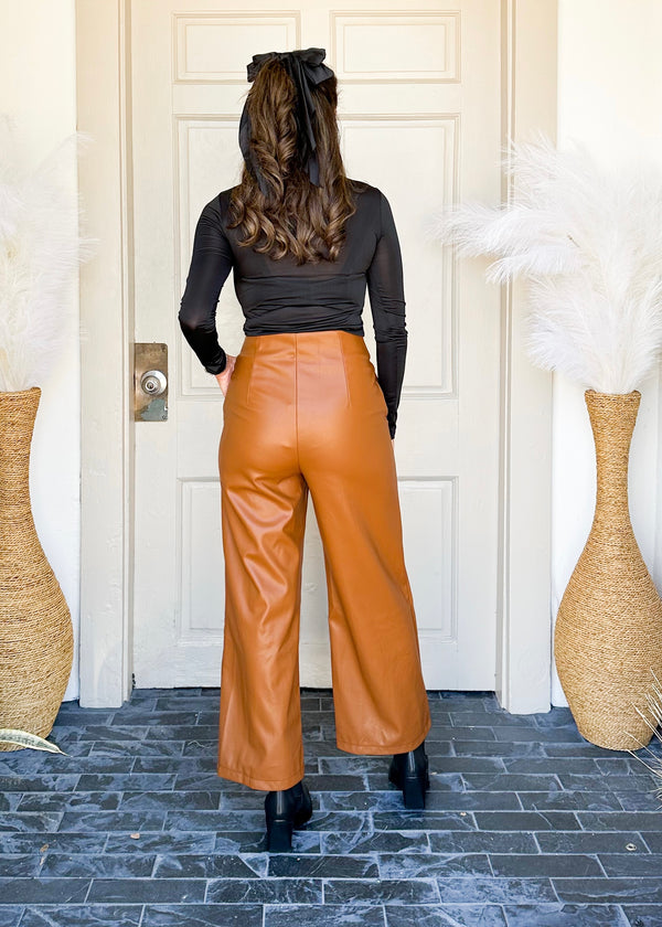 Cropped Faux Leather Pant- Camel