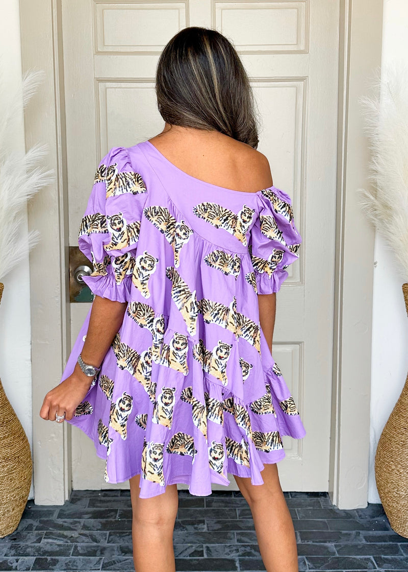 Lavender Asymmetrical Tiger Dress