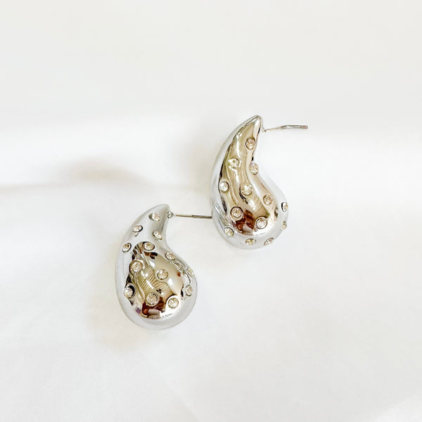 Silver Water Drop Rhinestone Earrings