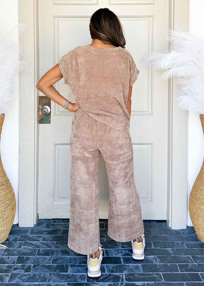 Chenille Cropped Wide Pants- Tan