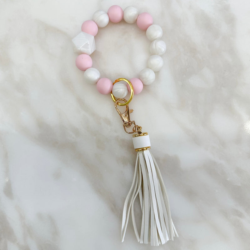 Pink Pearl Perfection Owristband Keychain