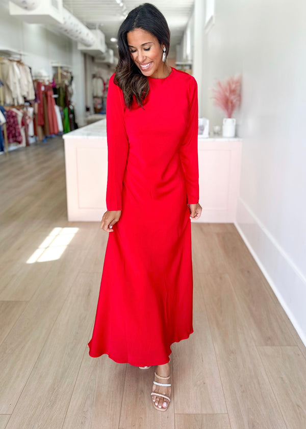 Jane Long Sleeve Dress- Red