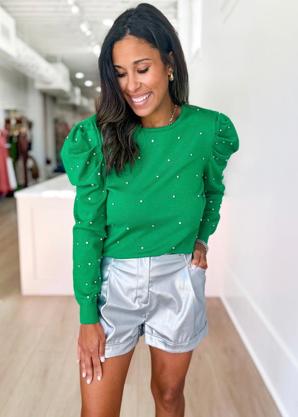 Green Rhinestone Sweater