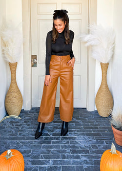 Cropped Faux Leather Pant- Camel