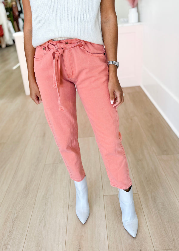 Melon Denim Tie Pants