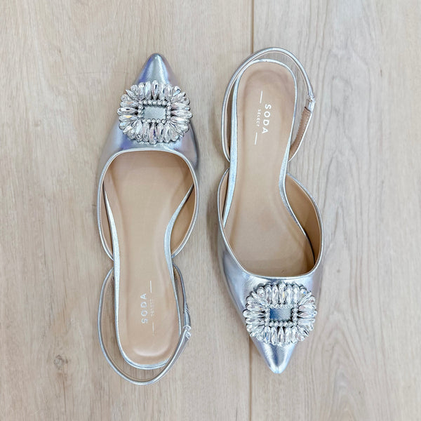 Lydia Jeweled Flats- Silver