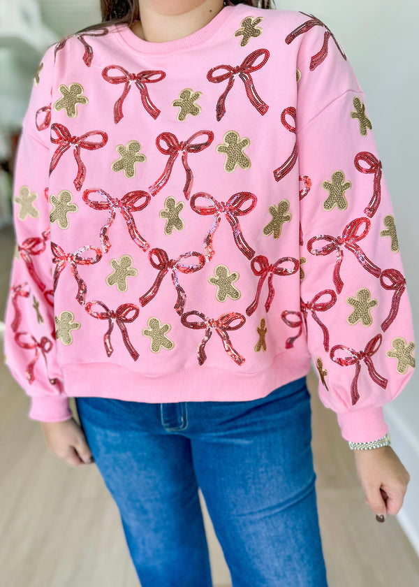 Gingerbread & Bows Sweatshirt- Pink