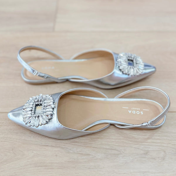 Lydia Jeweled Flats- Silver