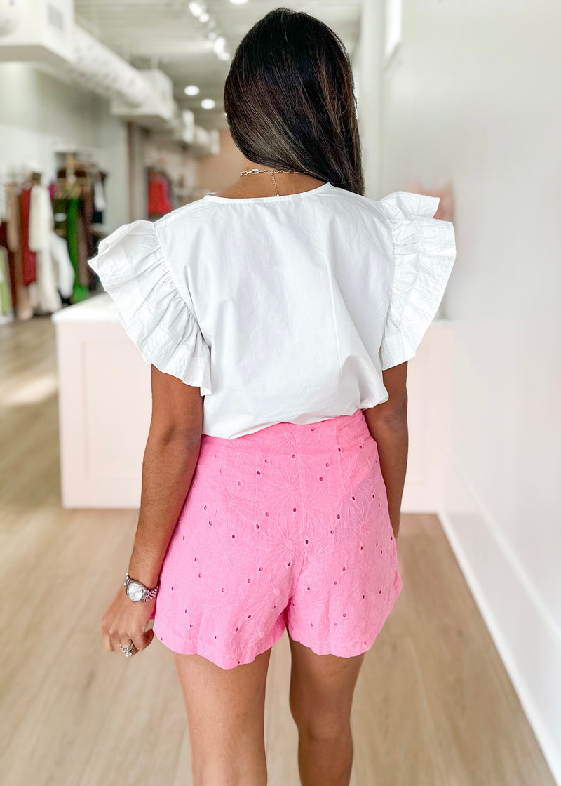 Lakyn eyelet embroidered shorts- pink