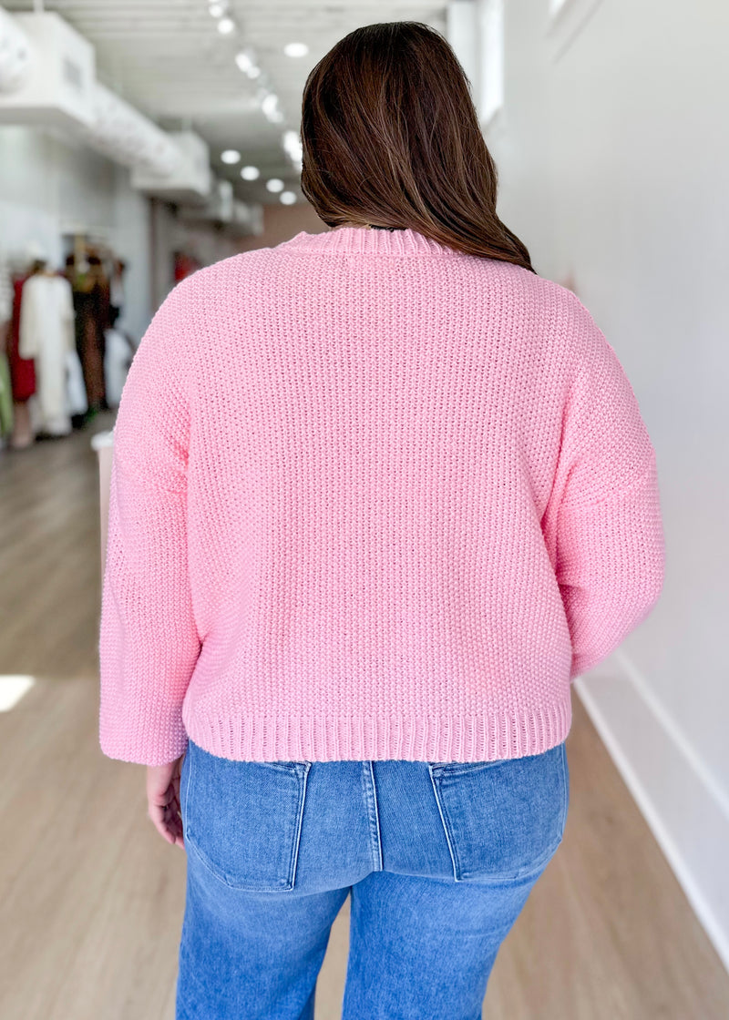 3D Heart Crochet Long Bubble Sleeve Sweater