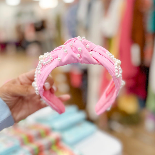 Pink Pearl Bow Headband