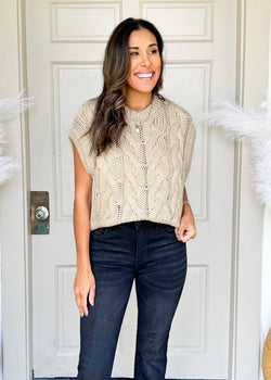 Callie Cable Sweater Vest- Taupe