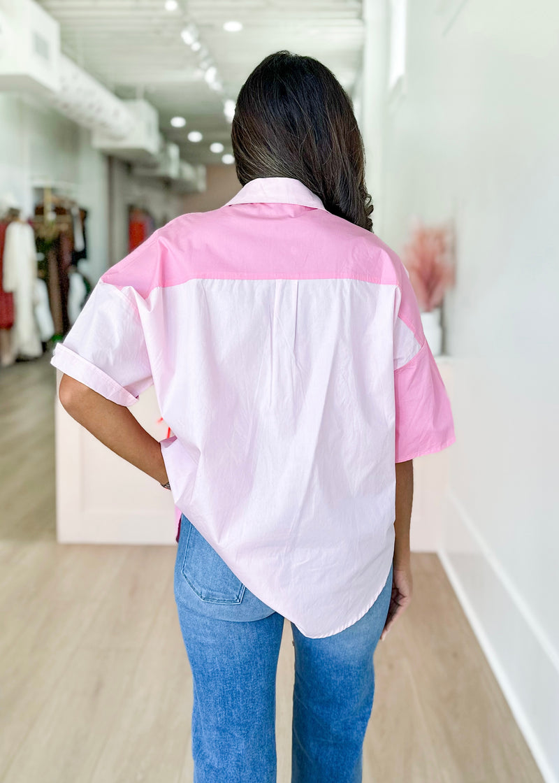 Color Block Button Down- Pink