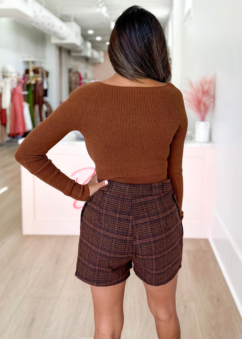 Meg Long Sleeve Top- Brown