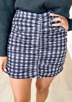 Ruched check print mini skirt