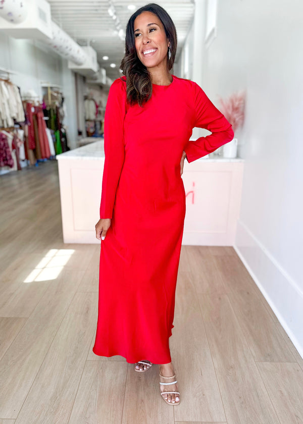 Jane Long Sleeve Dress- Red