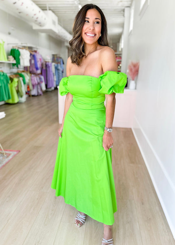 Rhea Puff Sleeve Dress- Green