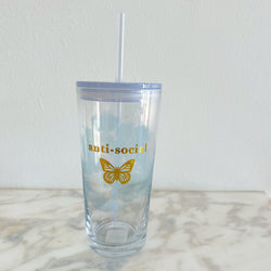 Anti social butterfly glass tumbler