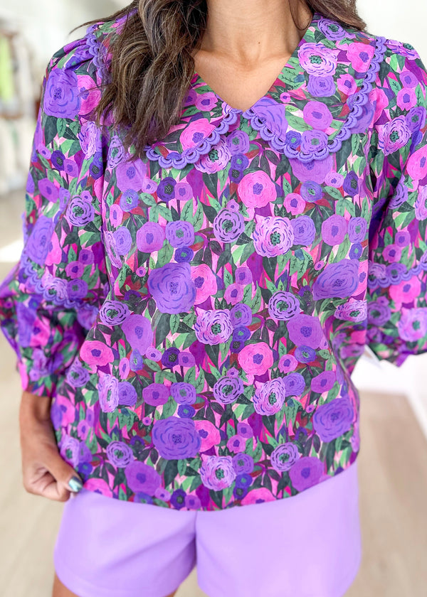 Fall Floral Top- Purple