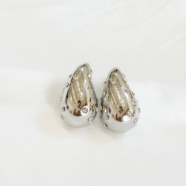 Silver Water Drop Rhinestone Earrings