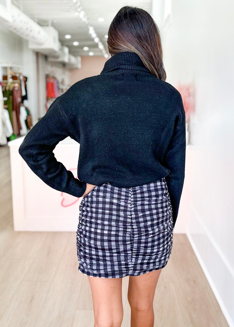 Ruched check print mini skirt