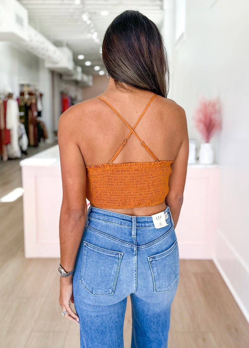 Alexis Ruched Smocked Crop Top- Orange