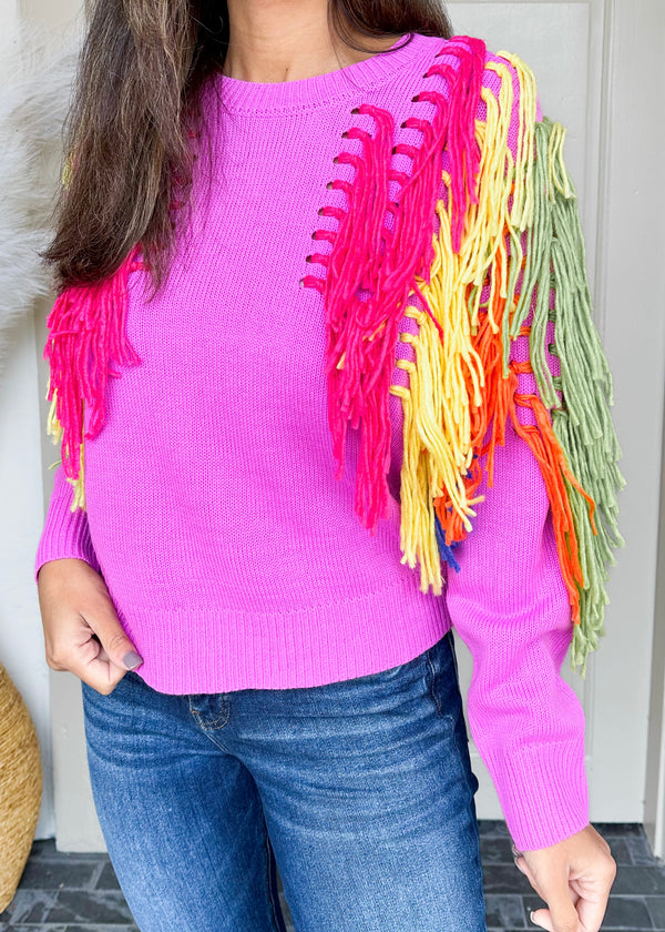 Pink & Fringe Rainbow Sweater