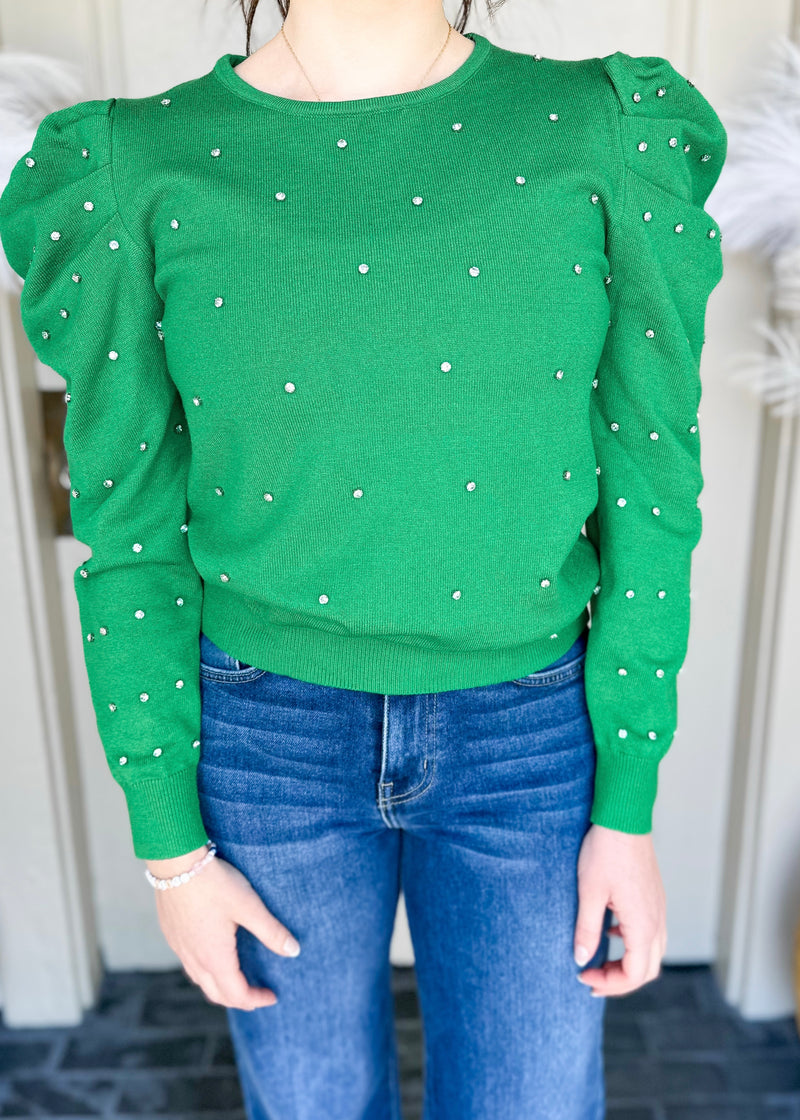 Green Rhinestone Sweater