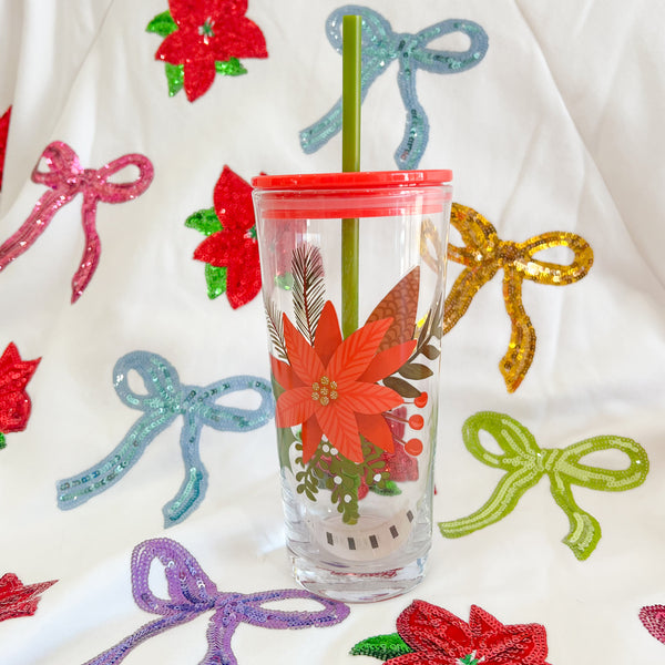 Poinsettia glass tumbler