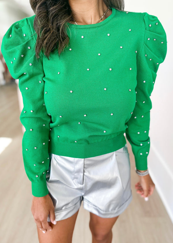 Green Rhinestone Sweater