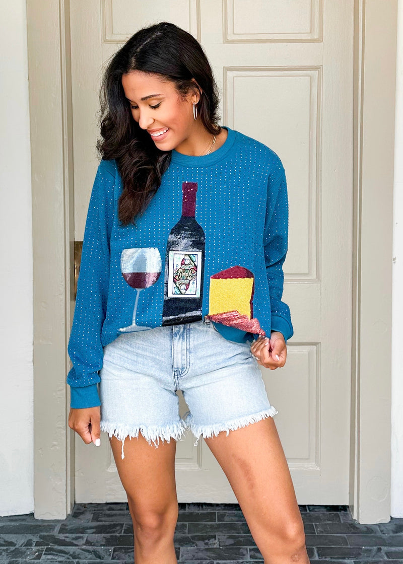 Wine and Cheese Rhinestone Sweatshirt