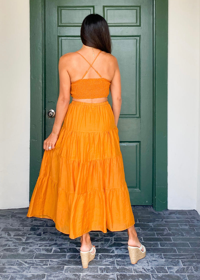Alexis Tiered Midi Skirt- Orange