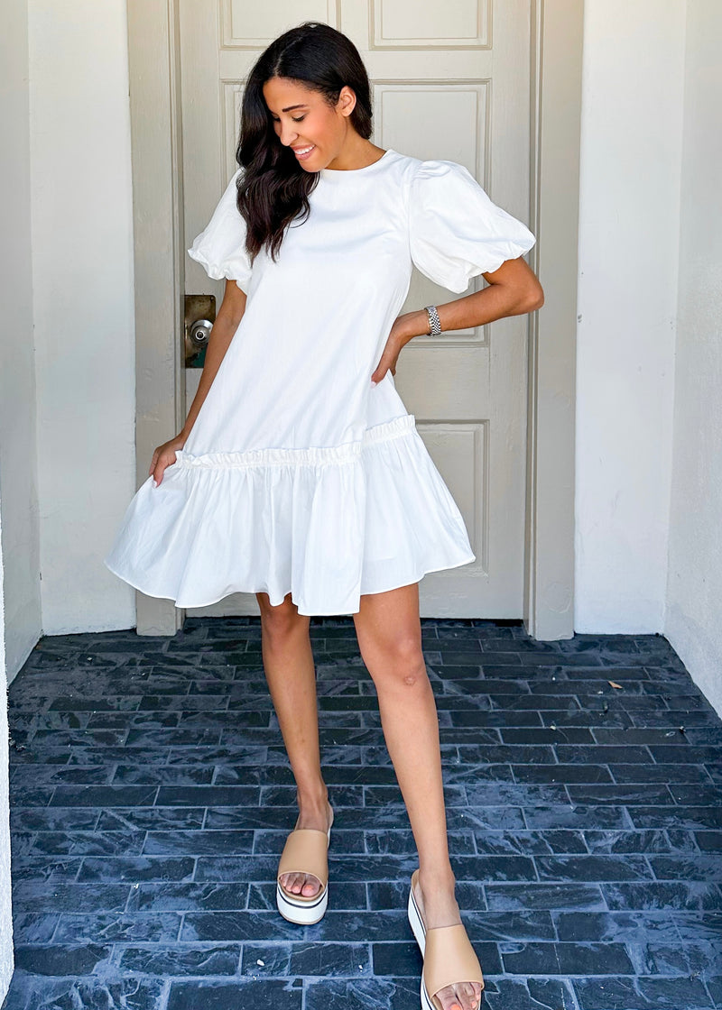 Asymmetrical Poplin Dress- White