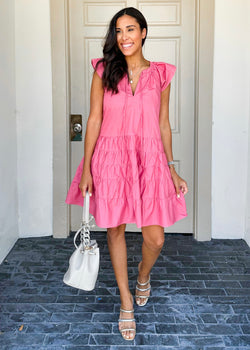 Pink Flutter Sleeve Mini Dress