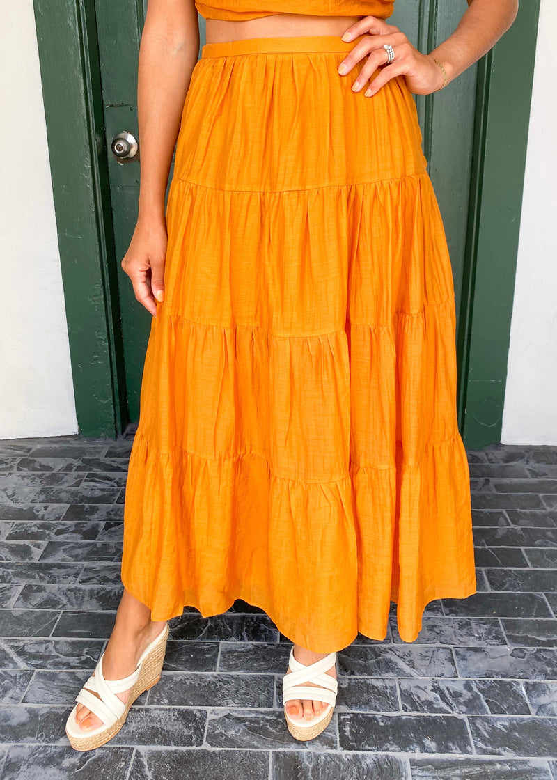Alexis Tiered Midi Skirt- Orange
