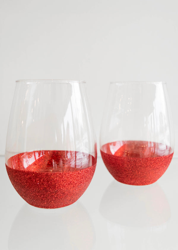 Stemless red glitter cup