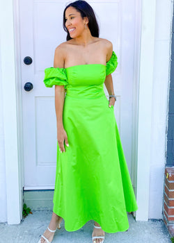 Rhea Puff Sleeve Dress- Green