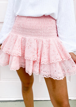 Eyelet Mini Skirt- Light Pink