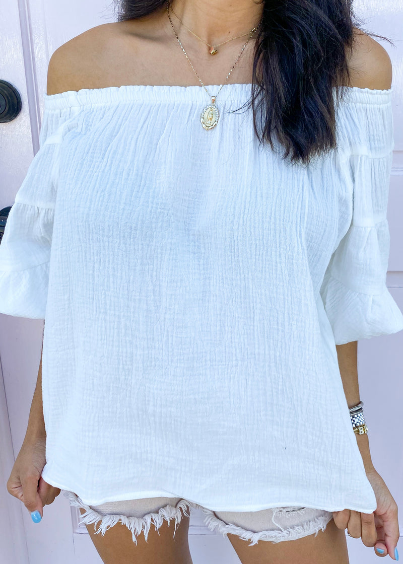 Gauze Off The Shoulder Top- Off White