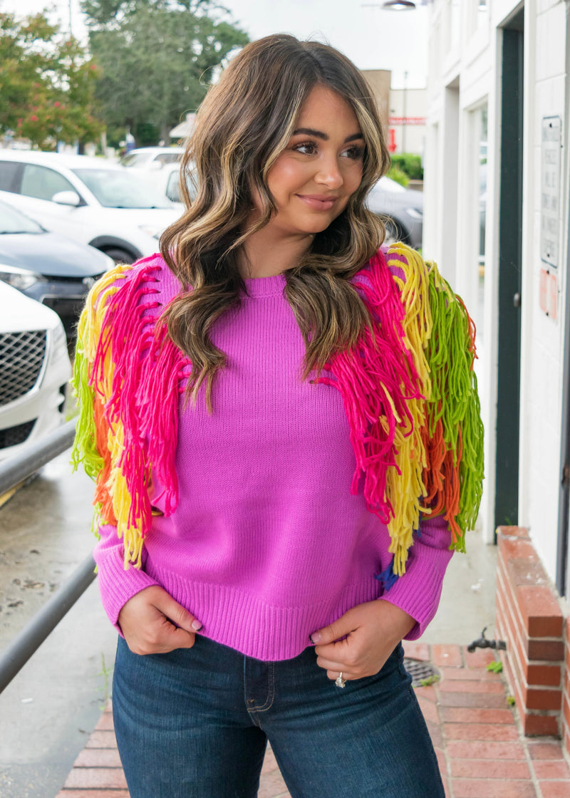 Pink & Fringe Rainbow Sweater