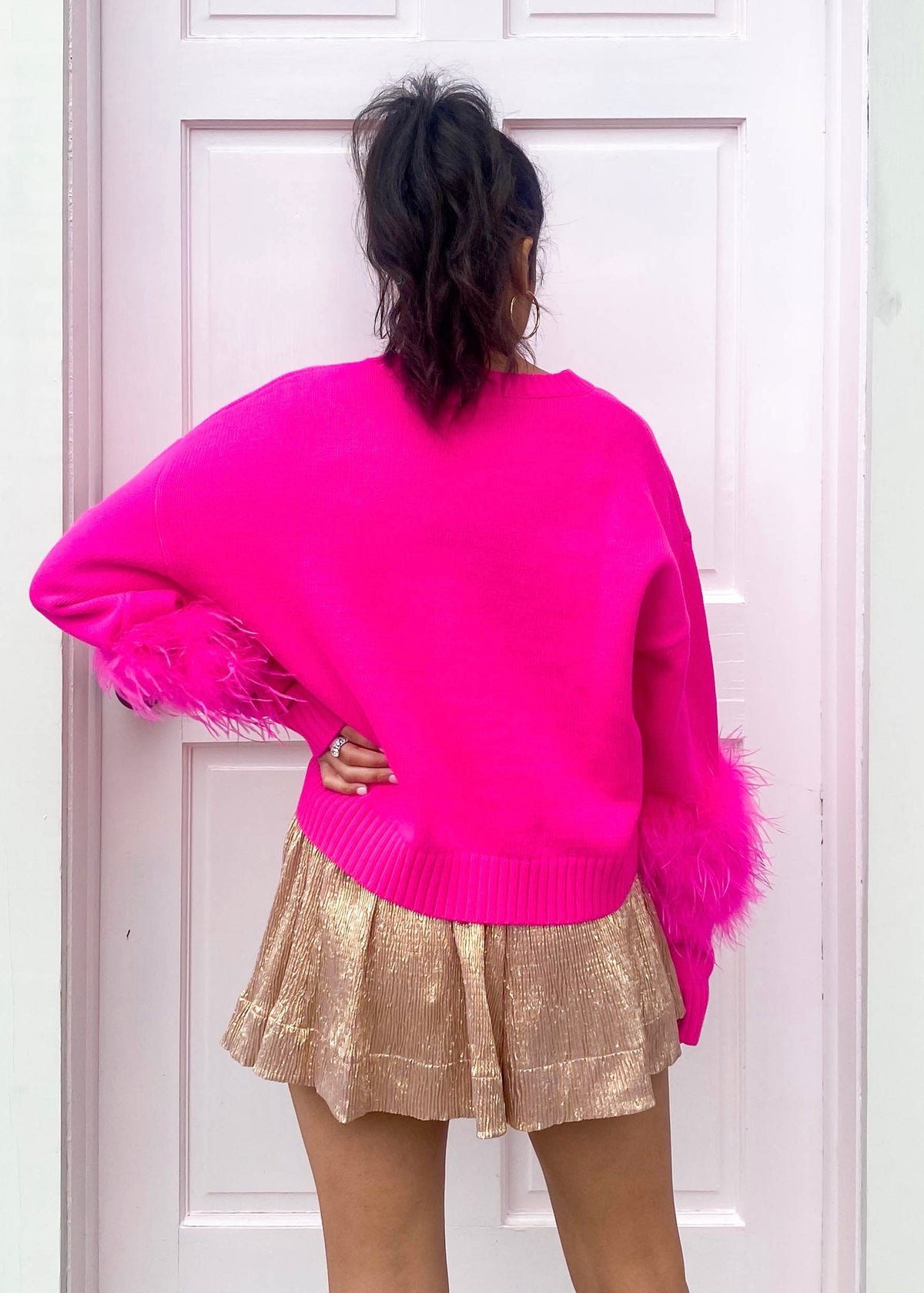I’m Your Queen Feather Sweater- Pink